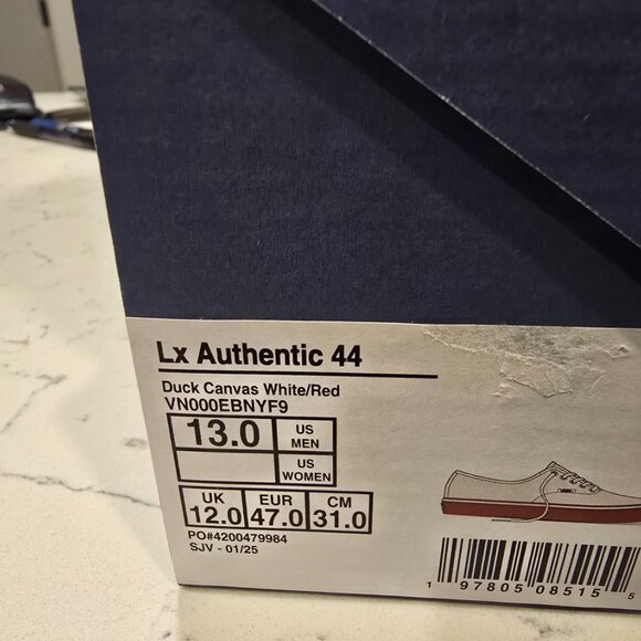 Vans Men's Lx Authentic 44 Duck Canvas / White / Red VN000EBNYF9 Mens Sz 13 NEW - Picture 10 of 15